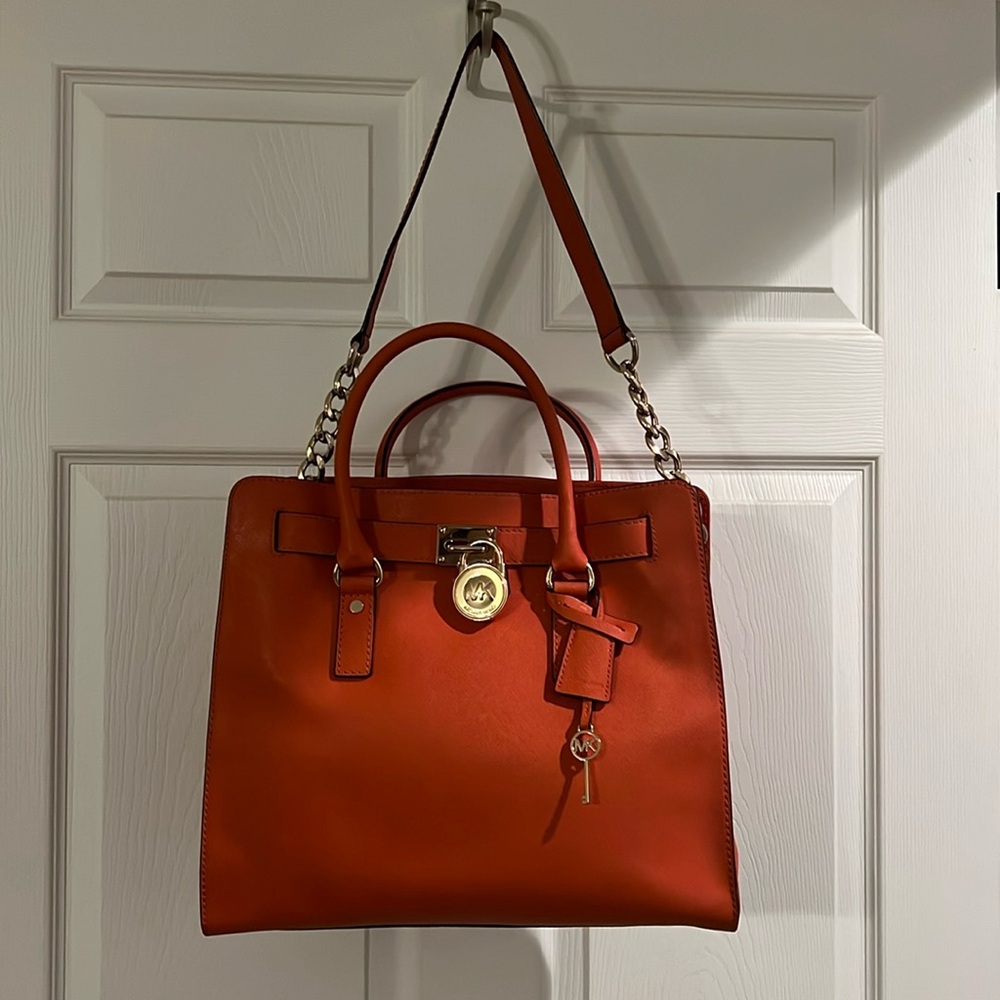 MICHAEL KORS HAMILTON SAFFIANO LEATHER TOTE BAG ~ MANDARIN & GOLD ~ LARGE